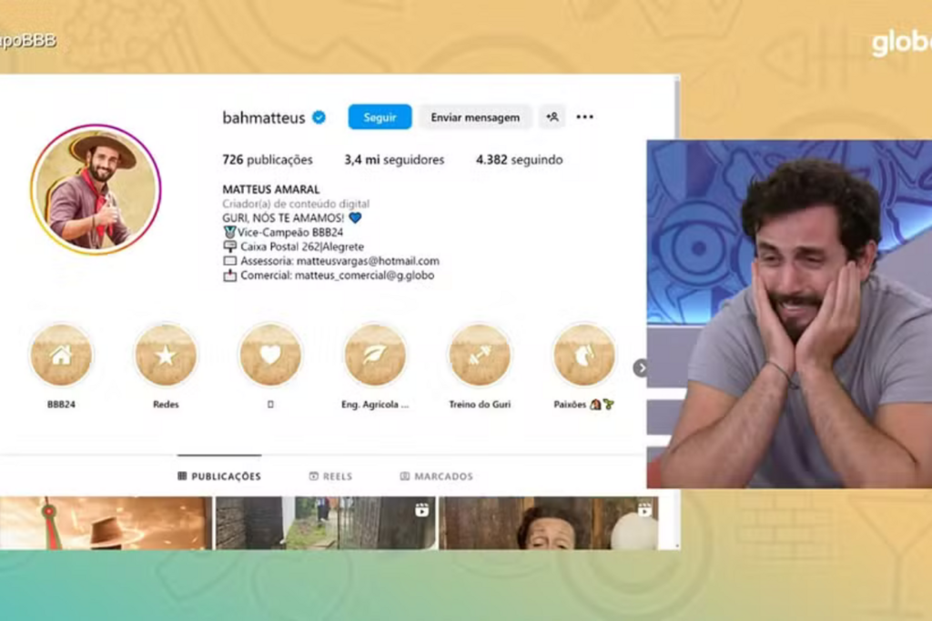  Segundo lugar no BBB 24, gaúcho Matteus conta quais os planos para a vida fora da casa e se assusta com o número de seguidores no Instagram: 'Três milhões?'