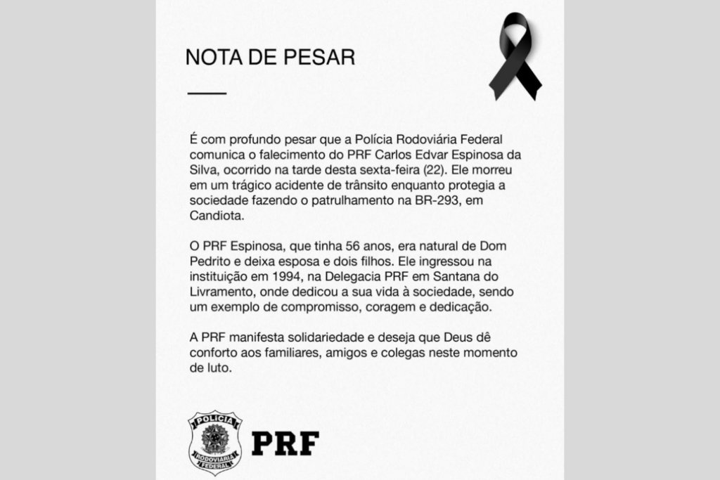 título imagem Há 30 anos na instituição: PRF lamenta morte de policial em acidente durante exercício da profissão