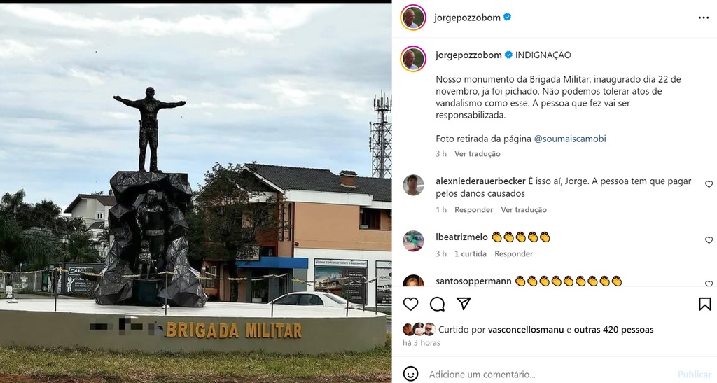 Três dias depois de ser inaugurado, monumento da Brigada é vandalizado em Santa Maria Três dias depois de ser inaugurado, monumento da Brigada é vandalizado em Santa Maria