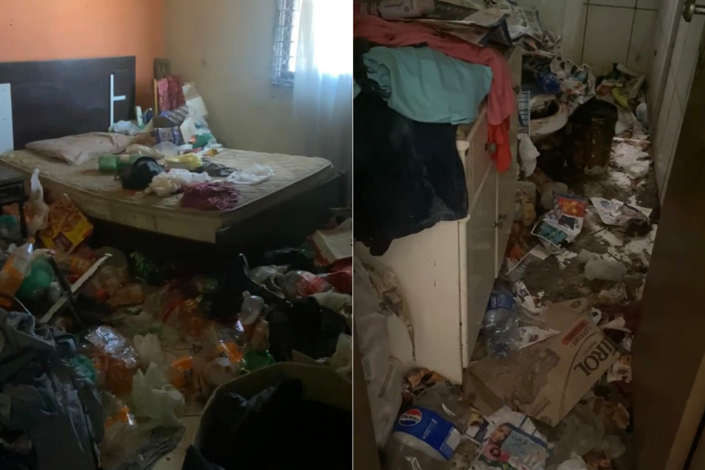 Foto: Letícia Adamy (Reprodução) - A residência abandonada foi encontrada repleta de lixo.