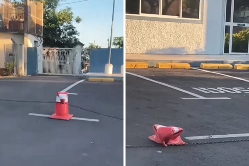 Cones de trânsito derretem por conta do calor em Santa Maria